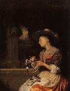 Godfried Schalcken Young Woman Weaving a Garland oil painting picture wholesale